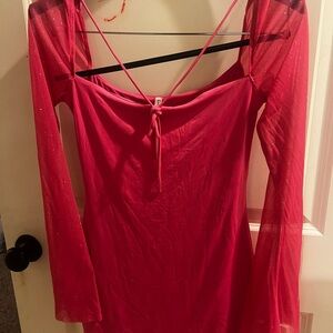 Red Sheer Long Sleeve Dress